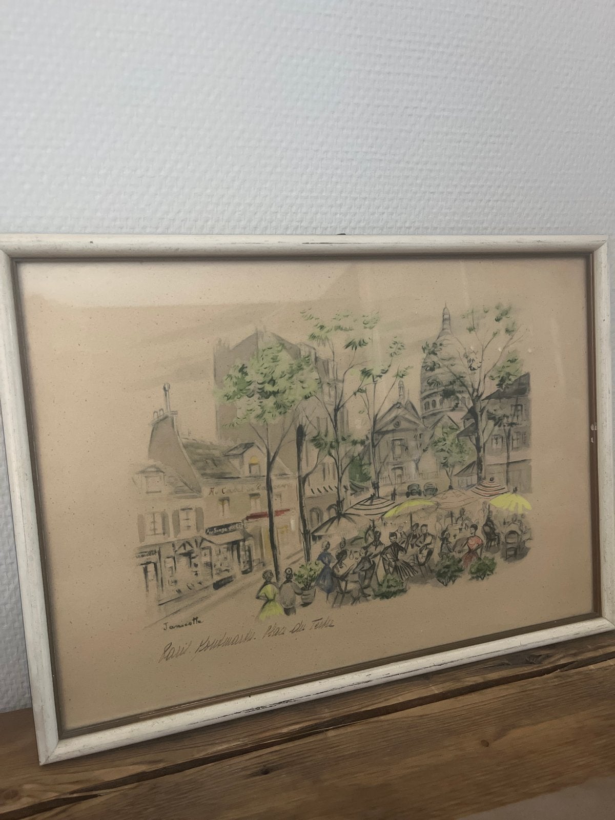 Vintage aquarel Parijs Montmartre Place du Tertre, Antiek en Kunst, Kunst | Schilderijen | Klassiek, Stads- / dorpsgezicht, Realistisch