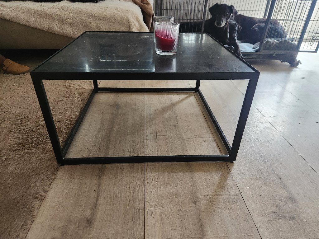 Vierkante salontafel zwart marmer (natuursteen) 70x70x38cm, Ophalen, Gebruikt, 50 tot 100 cm, Overige materialen