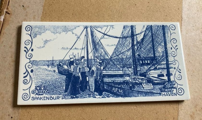 Vintage tegeltje Spakenburg Haven 20x10 cm, Ophalen of Verzenden