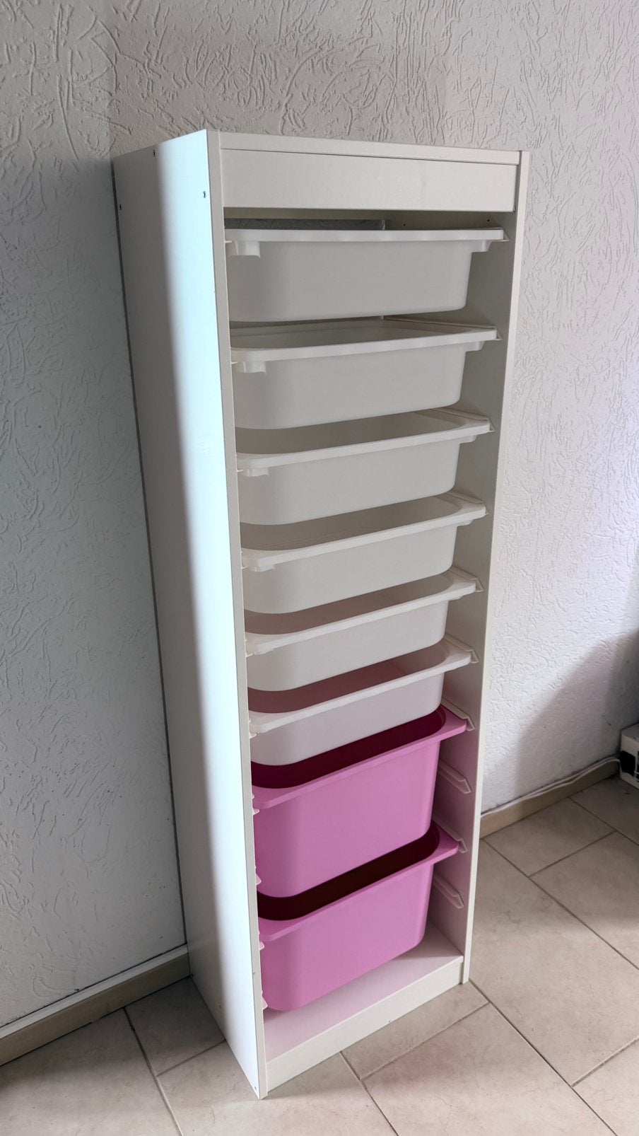 Ikea Trofast opbergkast met lades (6 wit / 2 roze), Ophalen, 105 cm of meer, Zo goed als nieuw, Minder dan 50 cm
