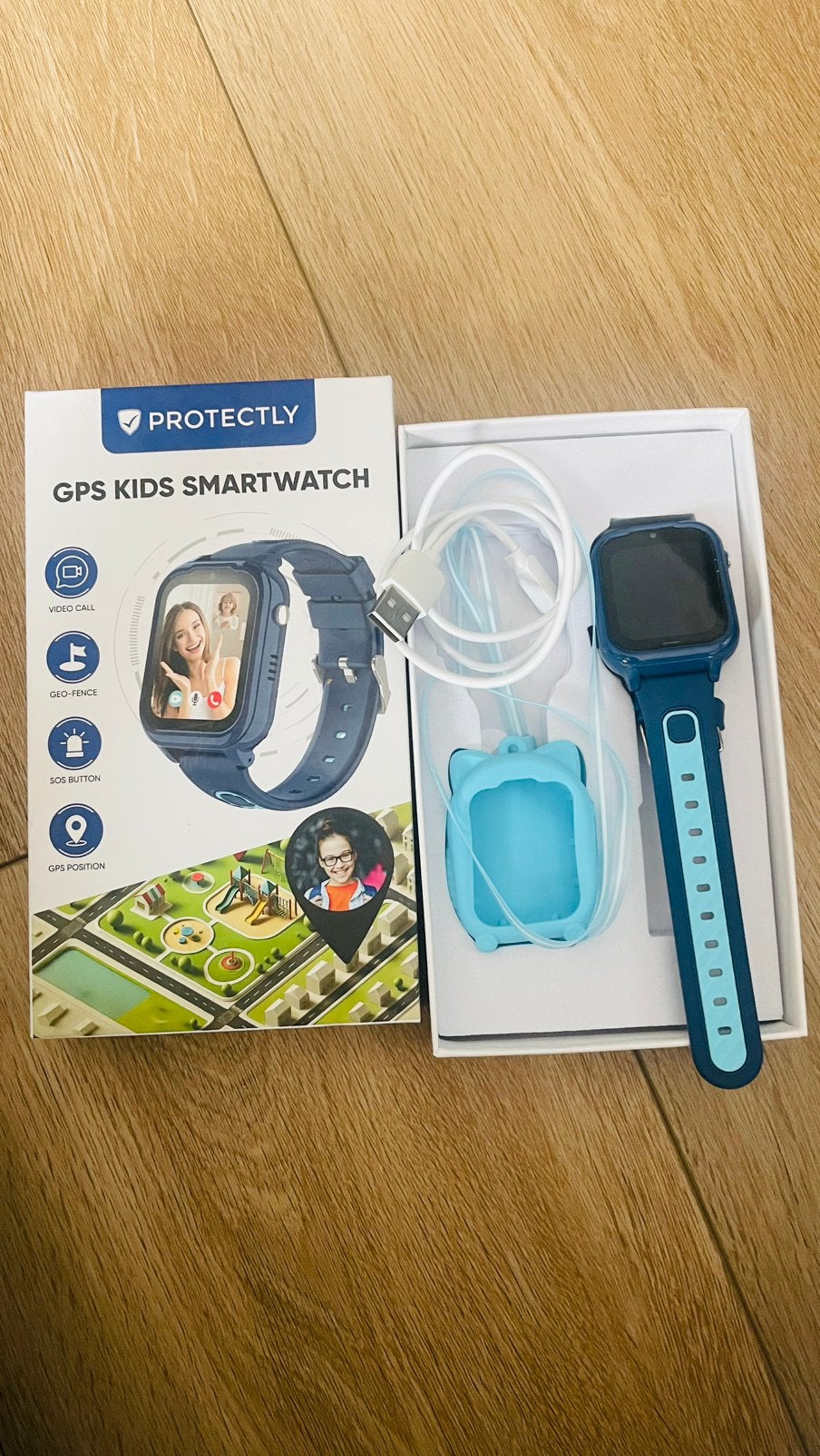 Protectly kids smartwatch compleet in doos en garantie, Gebruikt, Blauw, Ophalen of Verzenden, Stappen