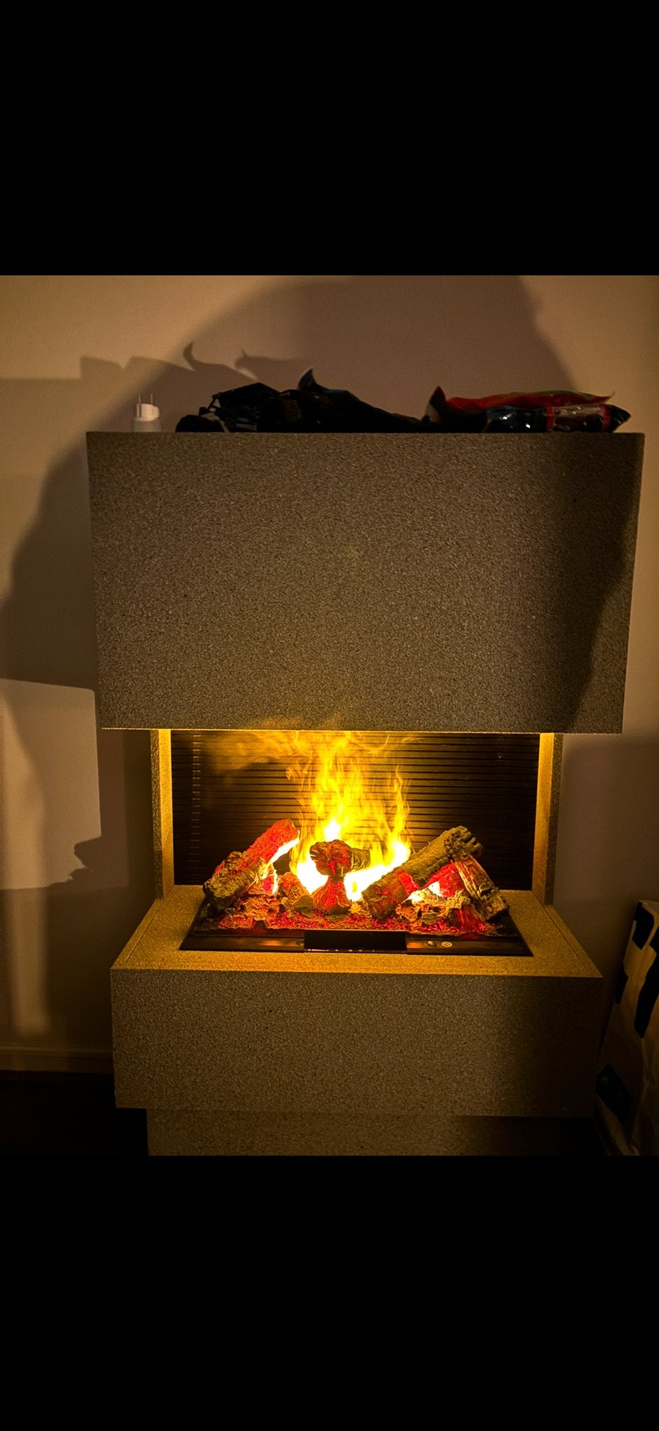 Moderne elektrische haard met ombouw, Huis en Inrichting, Ophalen, Zo goed als nieuw, Vrijstaande haard, Elektrische haard