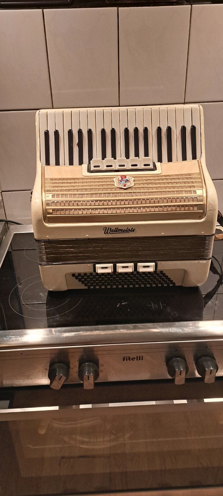 Weltmeister 96 bas accordeon met zweefving en droge tonen, Ophalen, Gebruikt, Met koffer, Toetsaccordeon