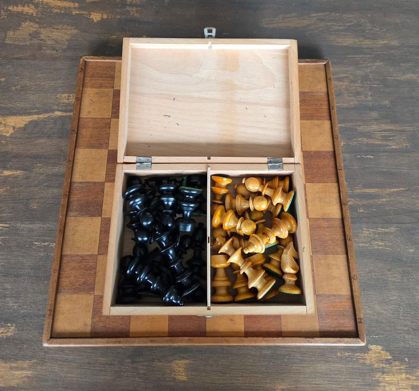 Vintage houten OKWA Schaakset Jaren 50/60, Ophalen of Verzenden, Gebruikt