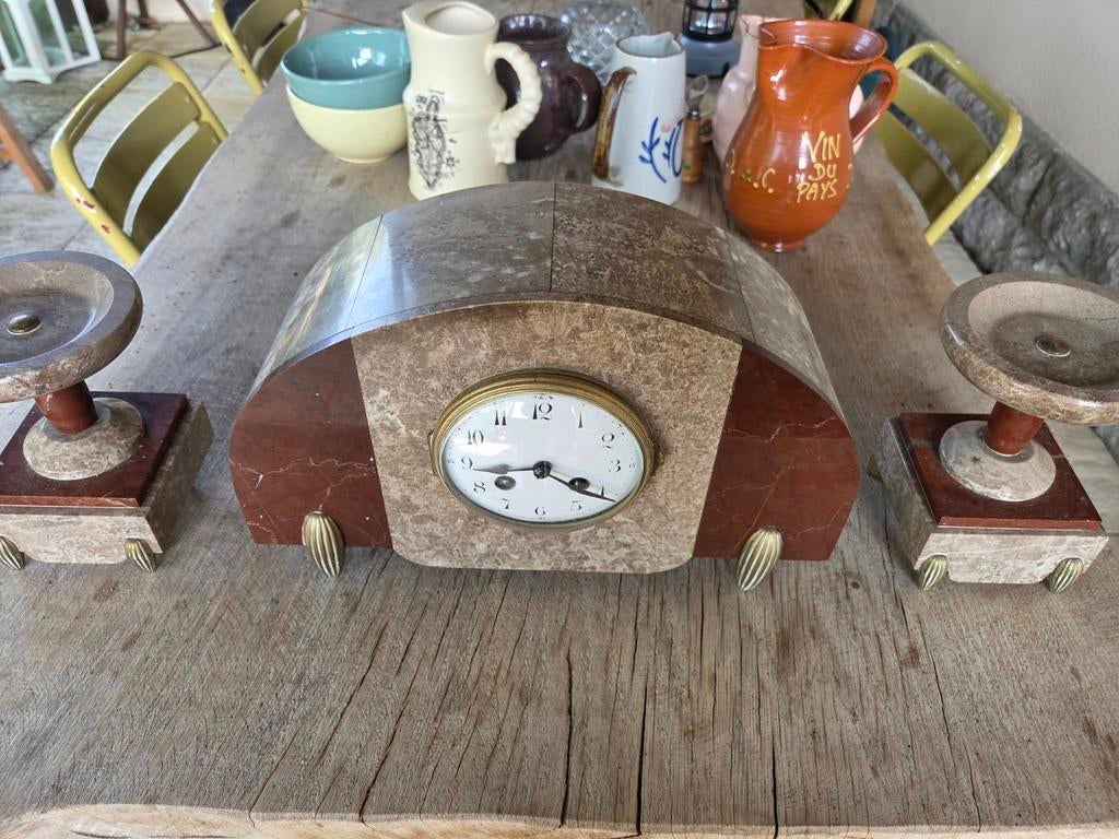 Art Deco Marmeren Klok met Bijpassende Kandelaars, Ophalen