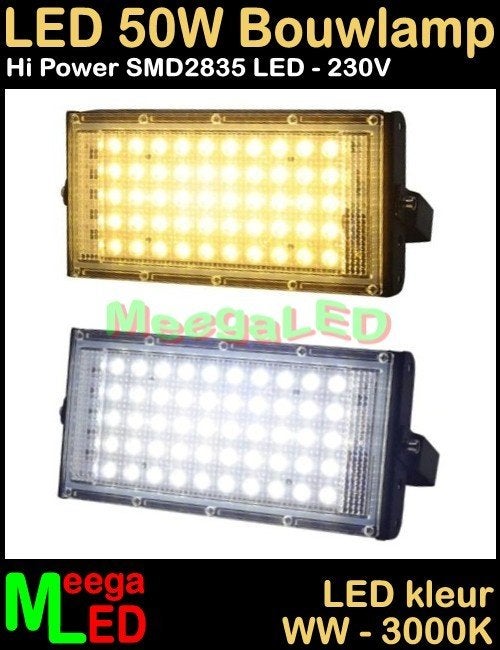 LED Bouwlamp Floodlight 50x SMD2835 LEDs WarmWit - 3000K, Huis en Inrichting, Lampen | Wandlampen, Zwart, Nieuw, Ophalen of Verzenden