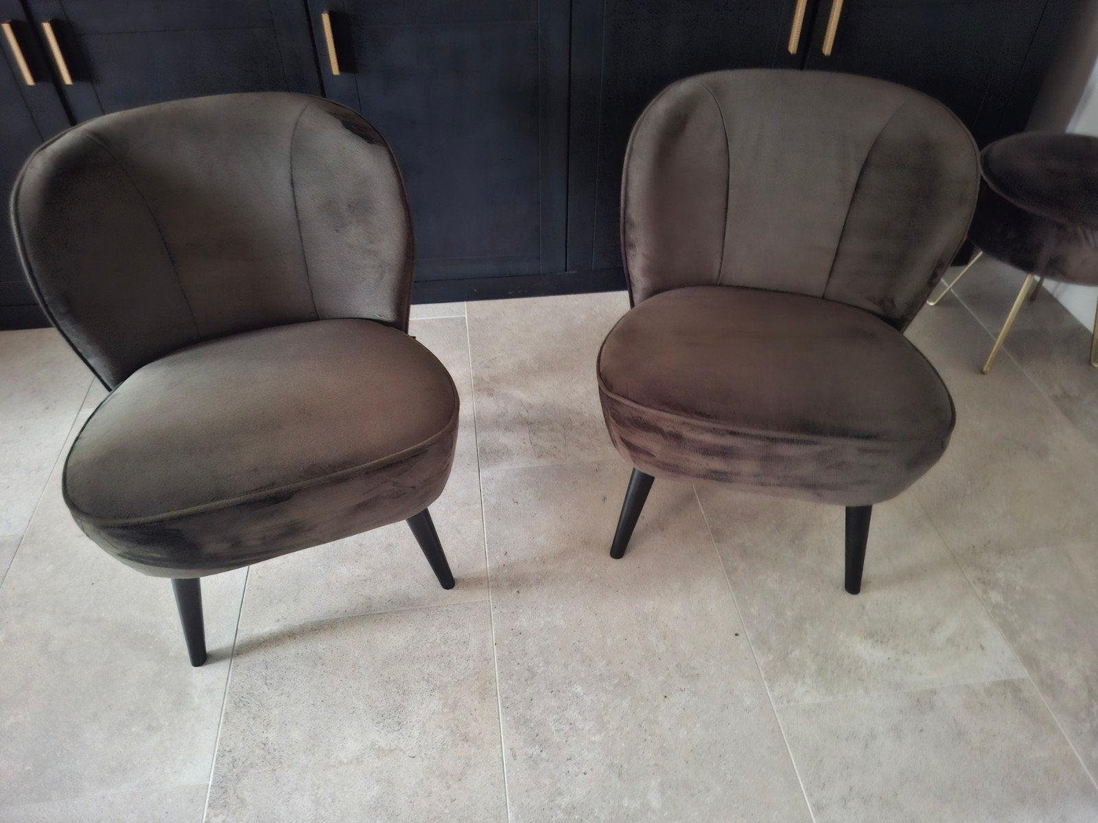 Woood Sara 2 fauteuils groengrijs zgan, Huis en Inrichting, Fauteuils, Ophalen, Minder dan 75 cm, Zo goed als nieuw, Stof