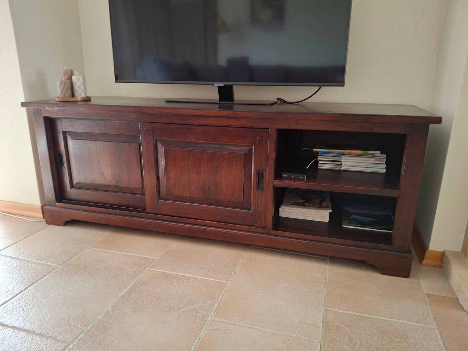 Tv kast massief teak hout, Ophalen, 150 tot 200 cm, Teakhout, Zo goed als nieuw