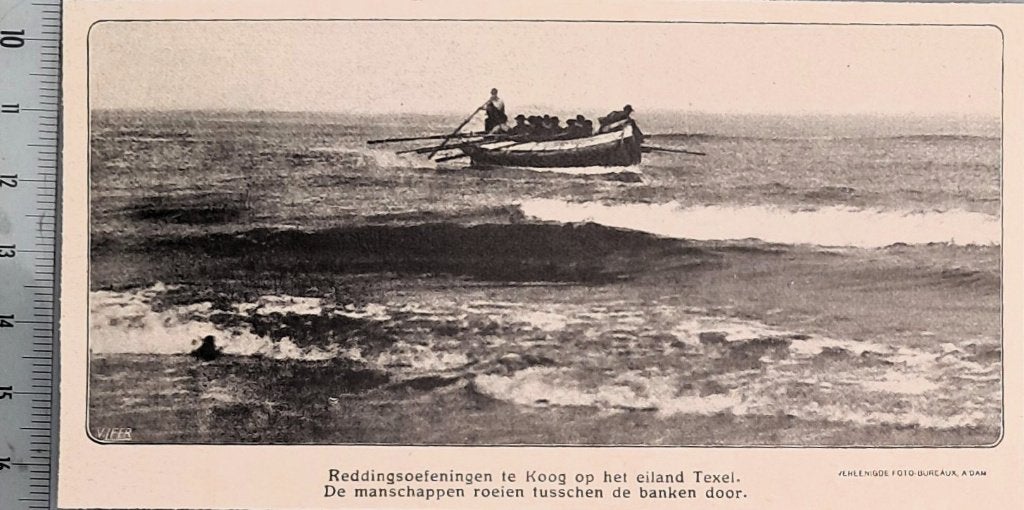 Redding 1917; oefening op Texel tussen de banken door roeien, Verzenden, Voor 1940, Gebruikt, Overige onderwerpen