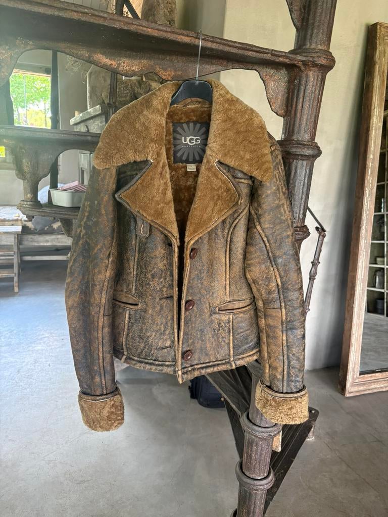 Orginele uggs lanmycoat pilotenjas dames L bruin lamsleer, Ophalen of Verzenden, Zo goed als nieuw, Maat 38/40 (M), Bruin