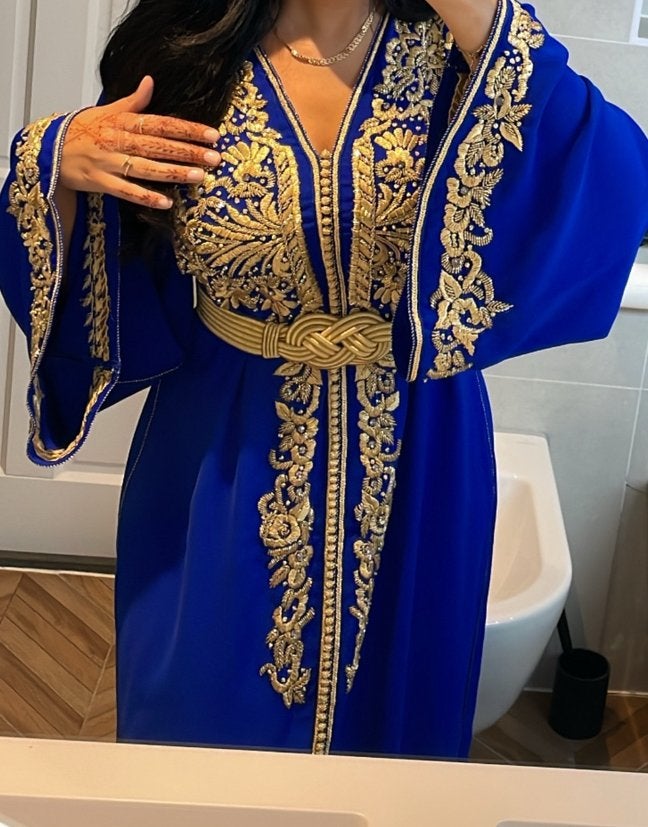 Prachtige kobaltblauwe kaftan met goud borduurwerk, Overige typen, Blauw, Ophalen of Verzenden, Maat 36 (S)