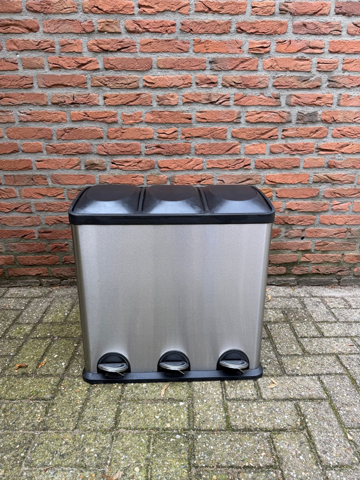 Prullenbak met 3 vakken en pedalen - RVS, Huis en Inrichting, Ophalen, 50 – 75, Met pedaal, 40 liter of meer