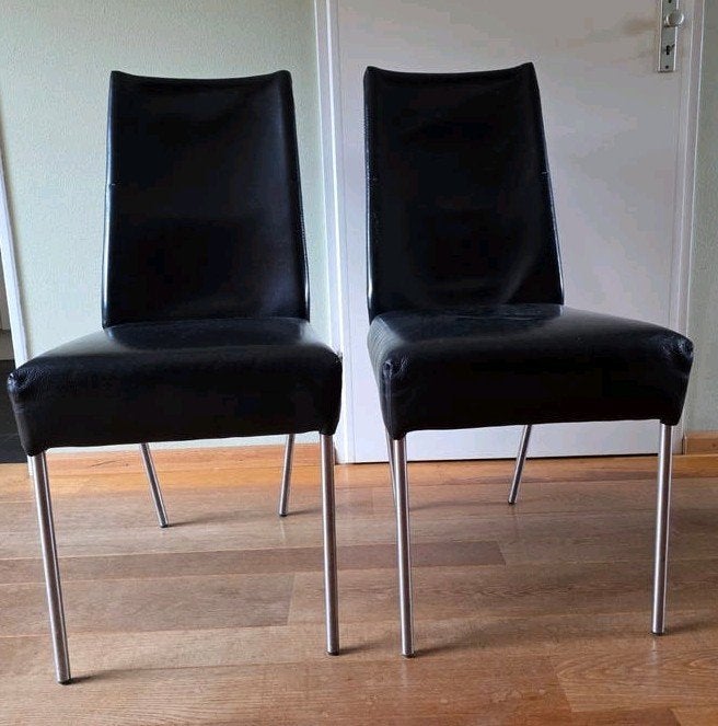 2 eetkamer stoelen zwart leder bert plantagie, Gebruikt, Twee, Zwart, Ophalen of Verzenden