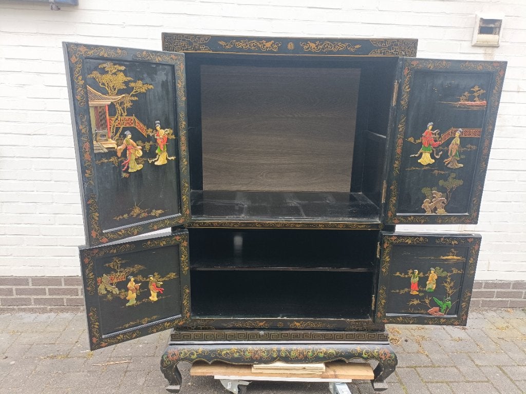 Chinees zwart lackkast, oosters meubel, japans style, Ophalen