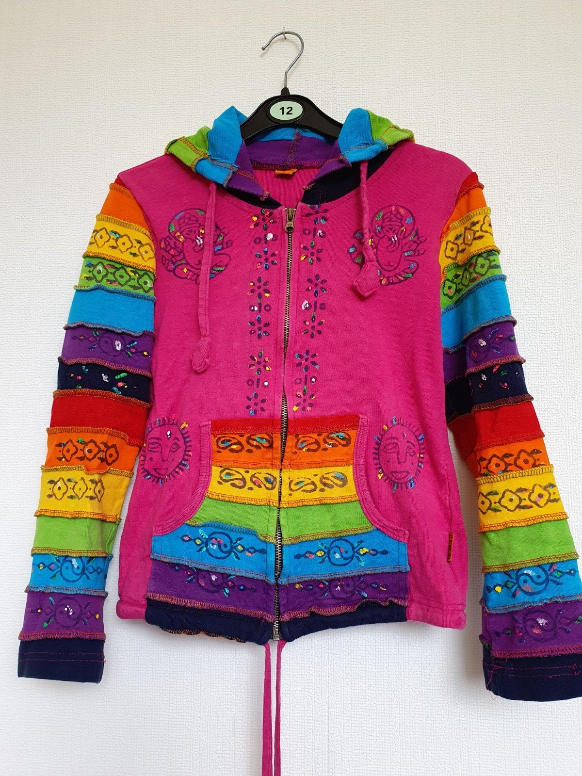 Roze regenboog hippie vest, Kleding | Dames, Ophalen of Verzenden, Zo goed als nieuw, Maat 38/40 (M), Meerkleurig