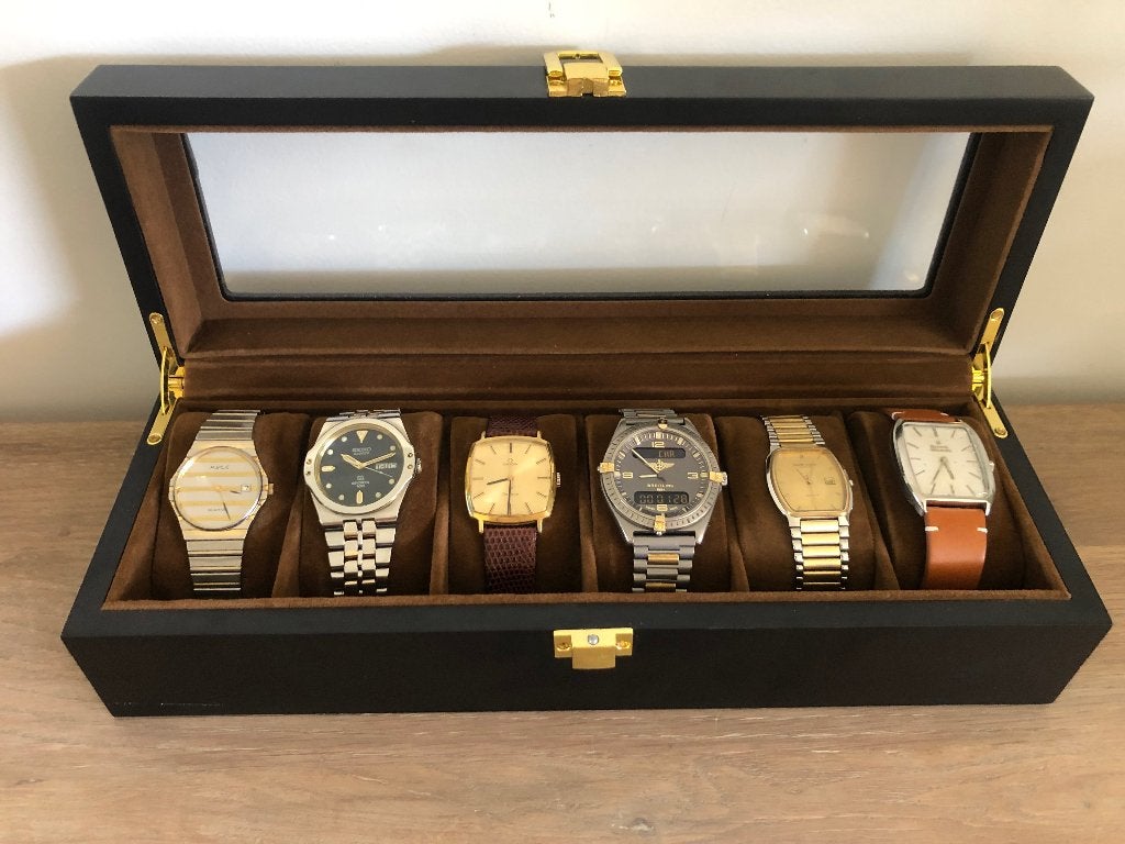 6 vintage horloges Seiko Omega Bulova Breitling Favre Leuba, Staal, Met bandje, Polshorloge, Omega