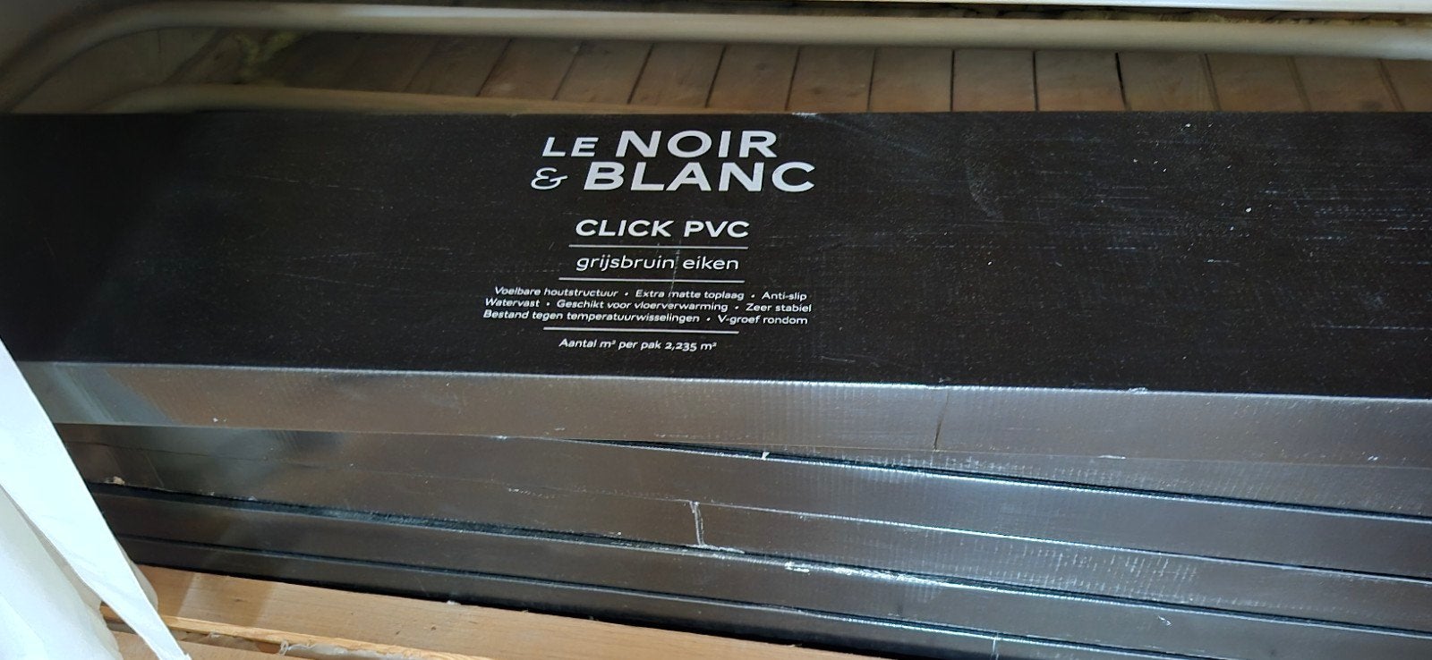 50m² Le Noir & Blanc Click PVC Vloer Grijsbruin en ondervlor, Ophalen, Kunststof, 50 tot 150 cm, Nieuw