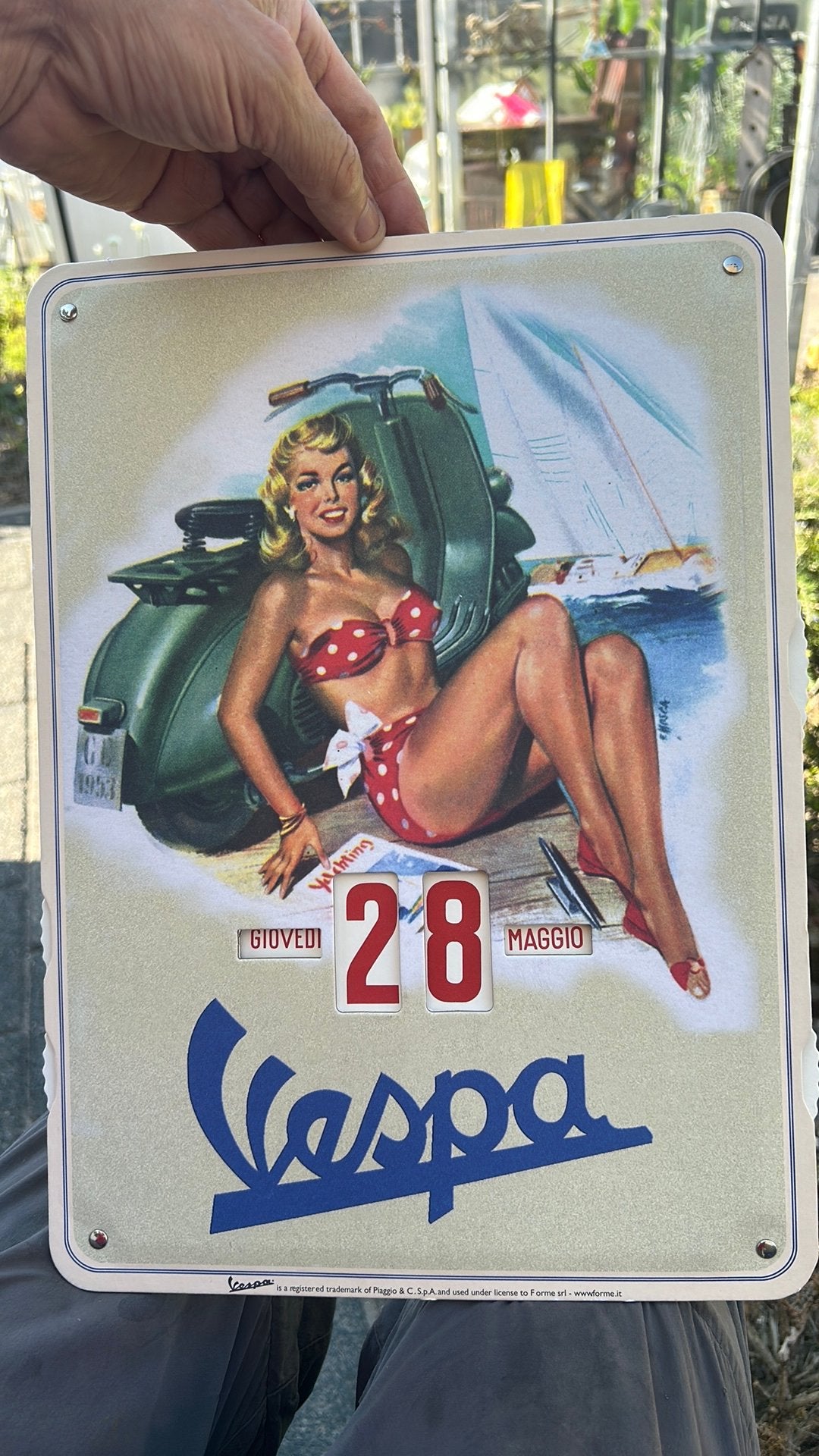 Vespa kalender retro, Verzamelen, Merken en Reclamevoorwerpen, Ophalen of Verzenden, Zo goed als nieuw, Reclamebord