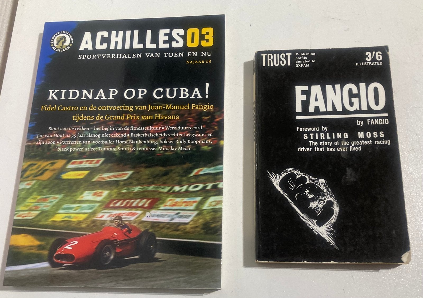 2 boeken: Fangio en sportverhalen toen en nu, Ophalen of Verzenden, Zo goed als nieuw, Auto's