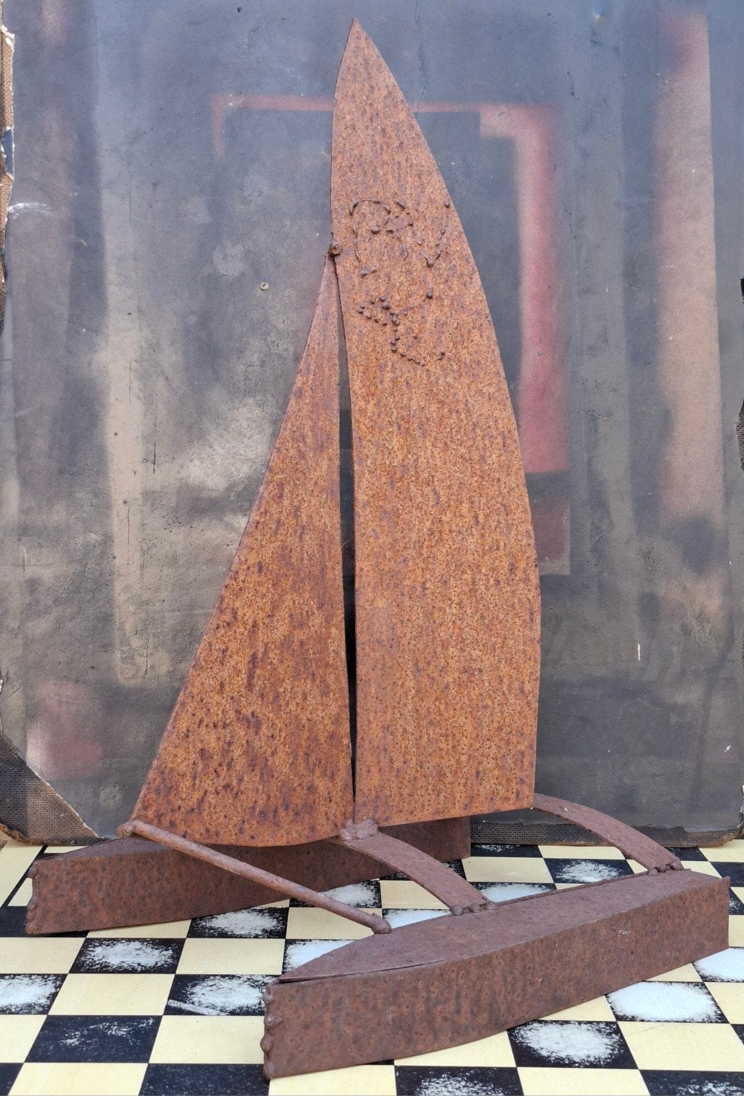 Catamaran. Metalen decoratie. Roestspatina. 30/52/27 cm., Ophalen