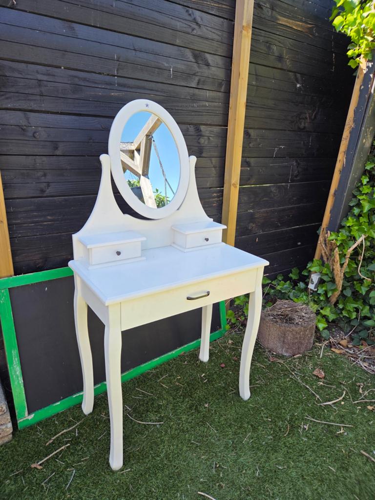 Witte kaptafel / make up tafek met spiegel en krukje, Ophalen, Gebruikt, 100 tot 150 cm, 50 tot 100 cm