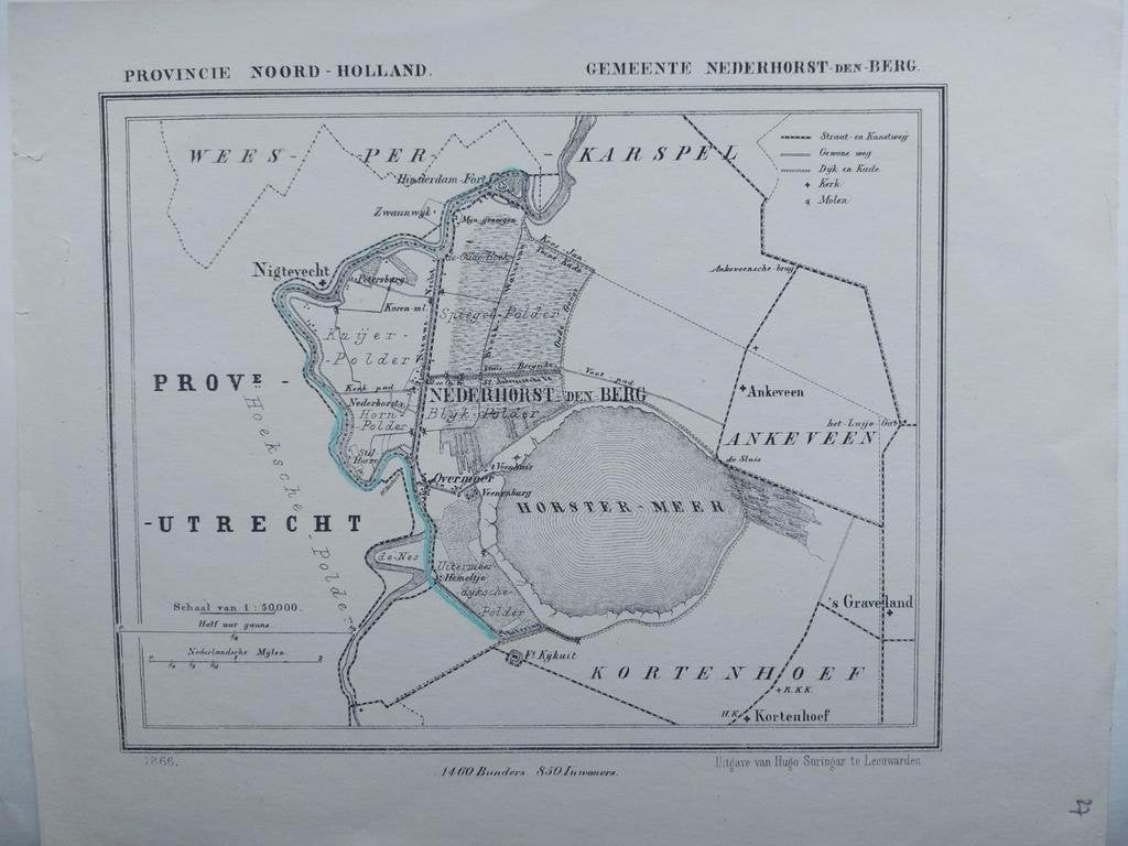 27 / Nederhorst den Berg Nigtevecht  Kortenhoef Litho 1866, Antiek en Kunst, Ophalen of Verzenden