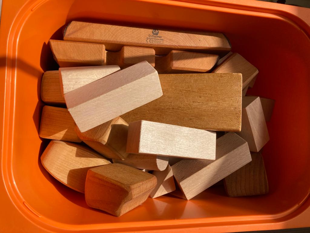 Houten speelblokken organisch en haba, Ophalen of Verzenden, Zo goed als nieuw