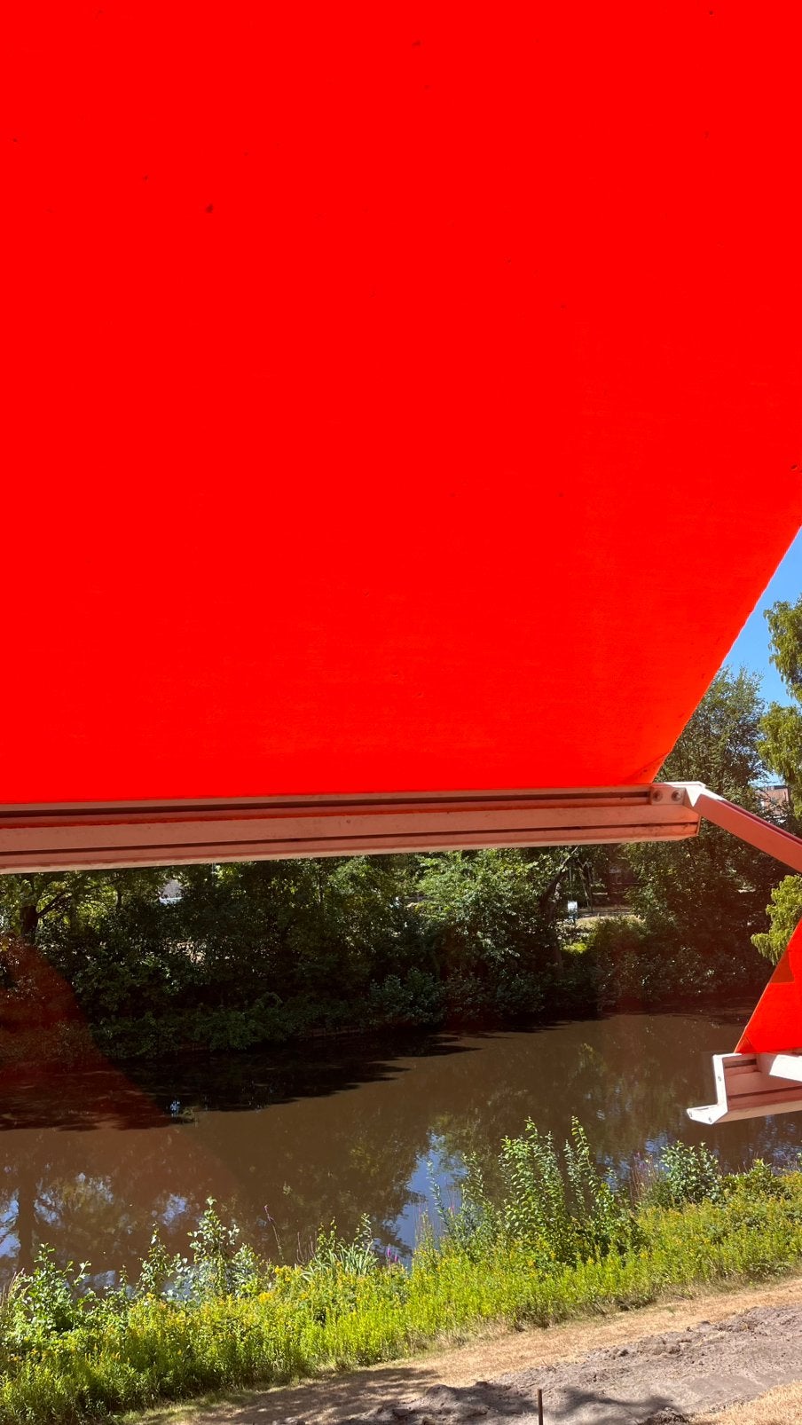 Zonnescherm 5,5 meter electrisch, Ophalen, 450 cm of meer, Elektrisch, Zo goed als nieuw