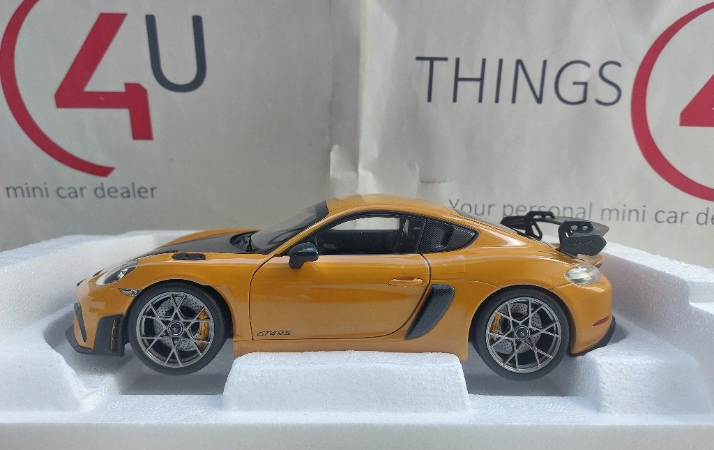 Norev 1:18 Porsche Cayman GT4 RS Weissach 2023 bahama yellow, Hobby en Vrije tijd, Ophalen of Verzenden, Nieuw, Auto, Norev