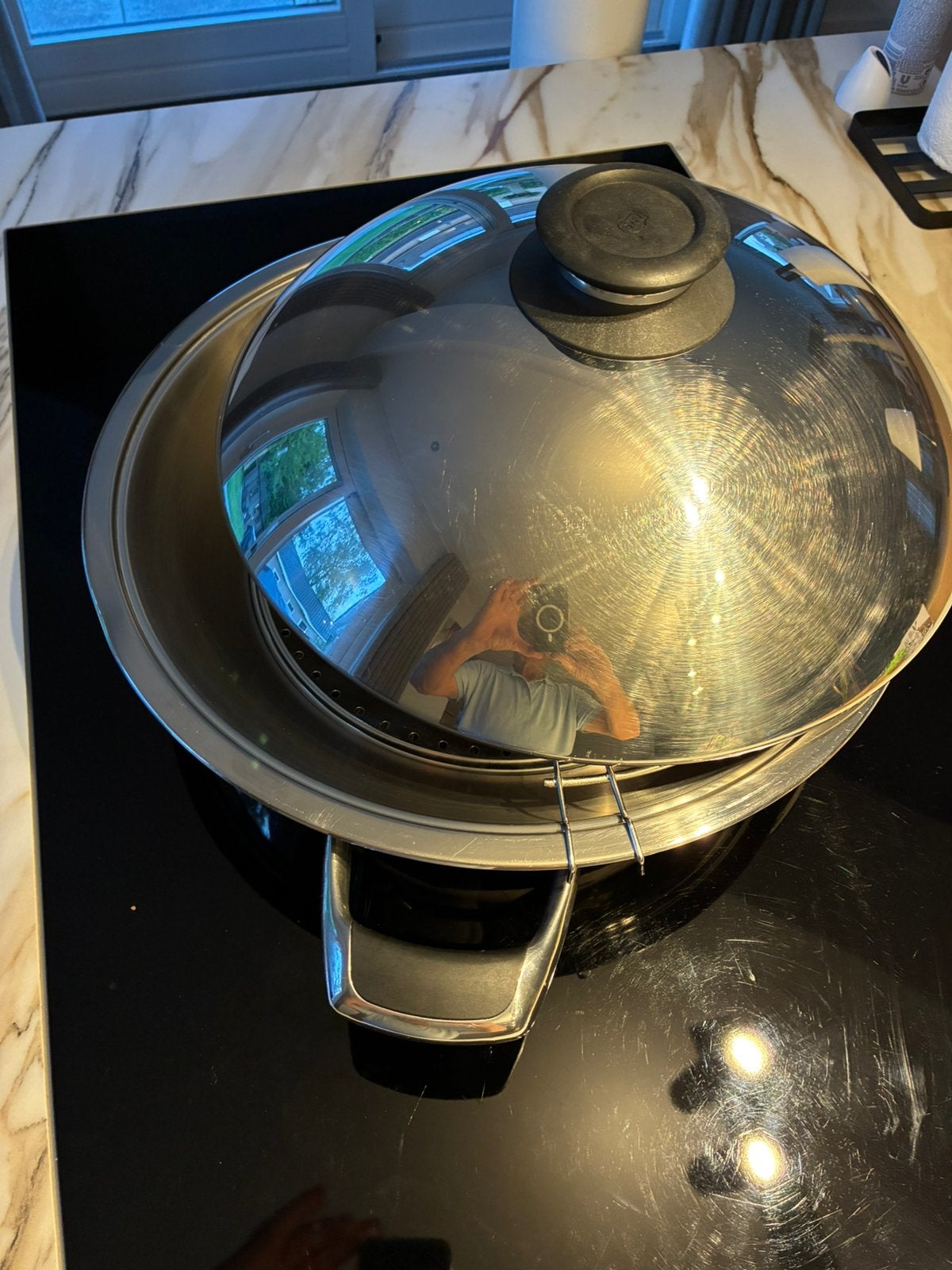 AMC grote wokpan 5,6 liter. Softline., Huis en Inrichting, Keuken | Potten en Pannen, Gebruikt, Ophalen of Verzenden, Rvs, Keramische plaat