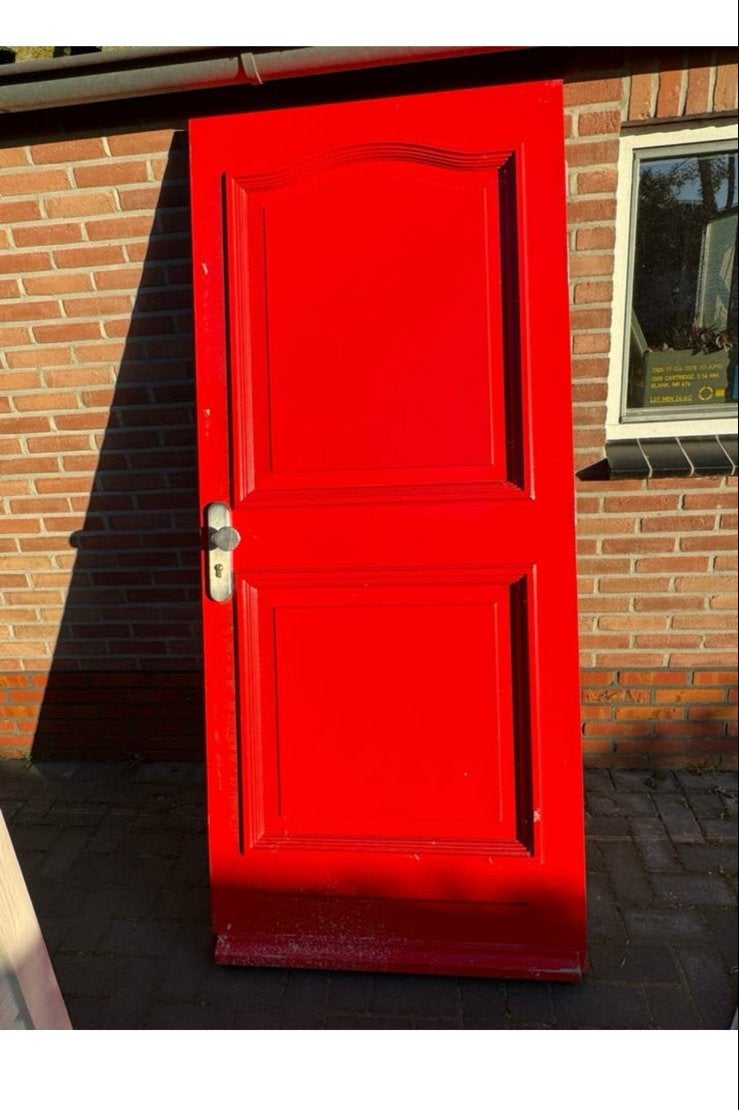Rode hardhouten buitendeur met beslag, Ophalen, Gebruikt, 80 tot 100 cm, Buitendeur