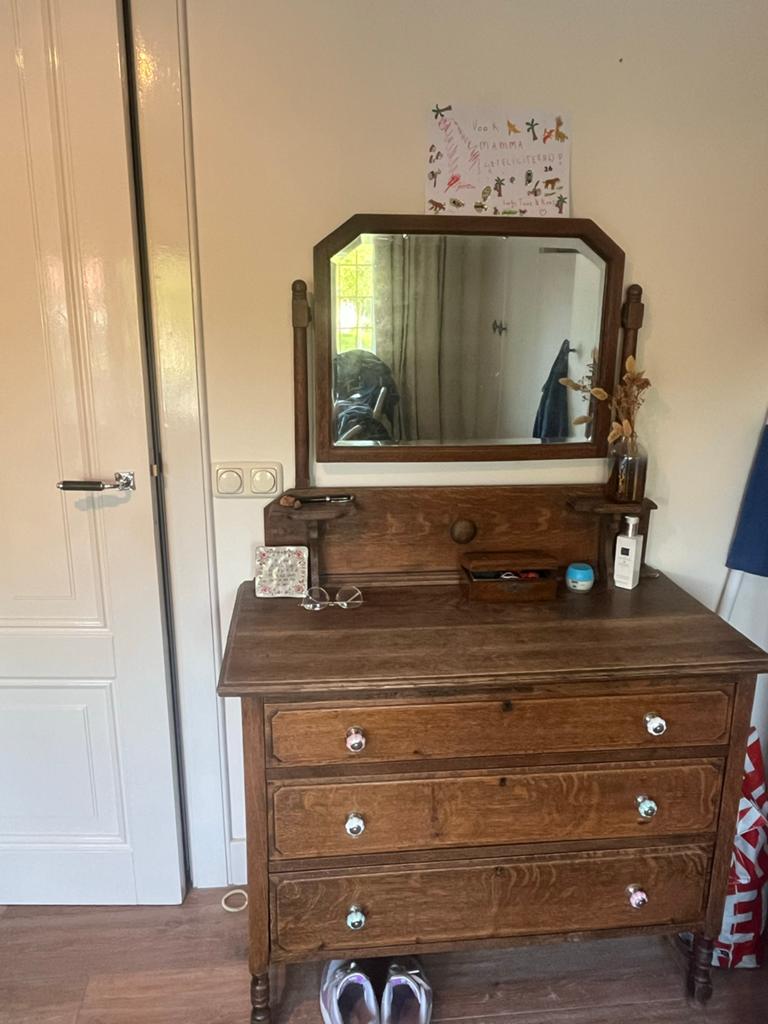 Antieke houten ladekast met spiegel, Ophalen of Verzenden