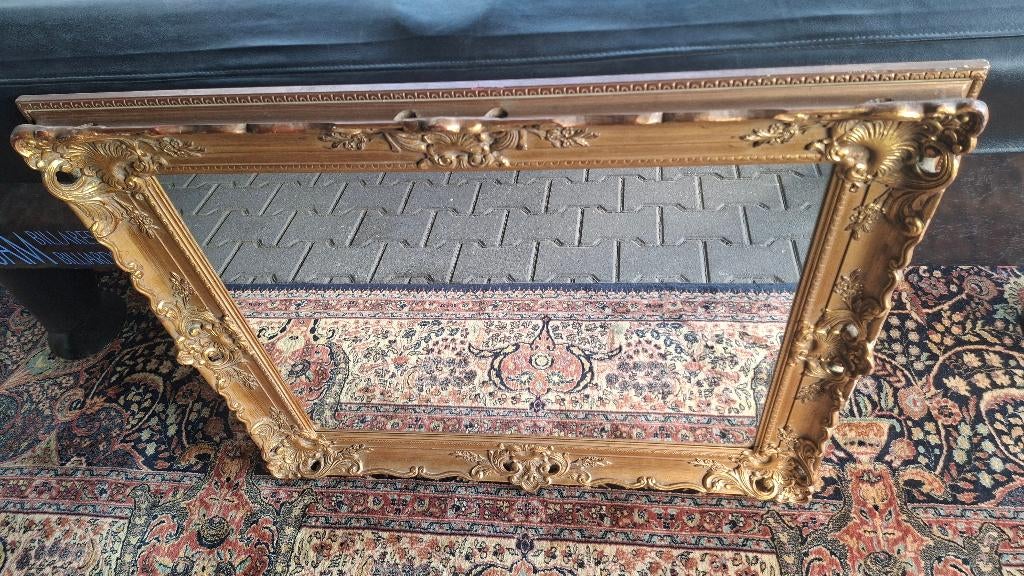 Prachtige antieke wandspiegel barok stijl GOUD, Ophalen, Rechthoekig, 50 tot 100 cm, Minder dan 100 cm