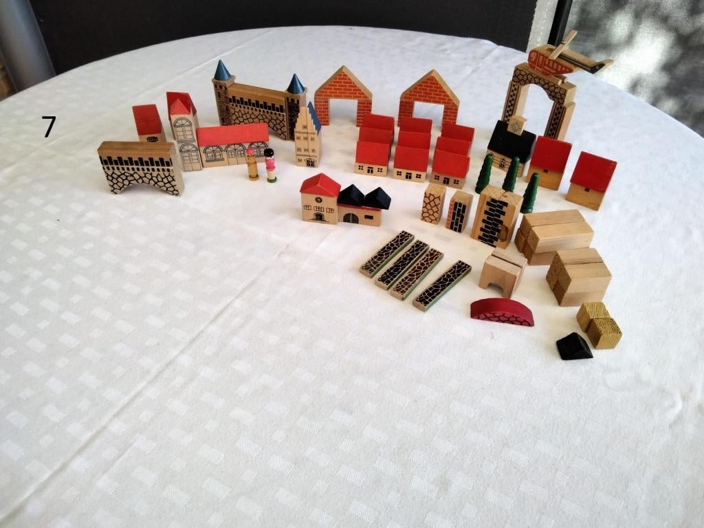 houten treinbaan minihuisjes, Ophalen, Gebruikt, Duw- of Trekspeelgoed