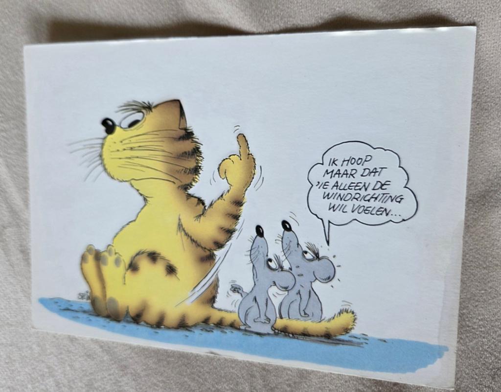 Gele kat steekt middelvinger op naar muizen - Uli Stein, Verzamelen, Verzenden, Ongelopen, Overige thema's
