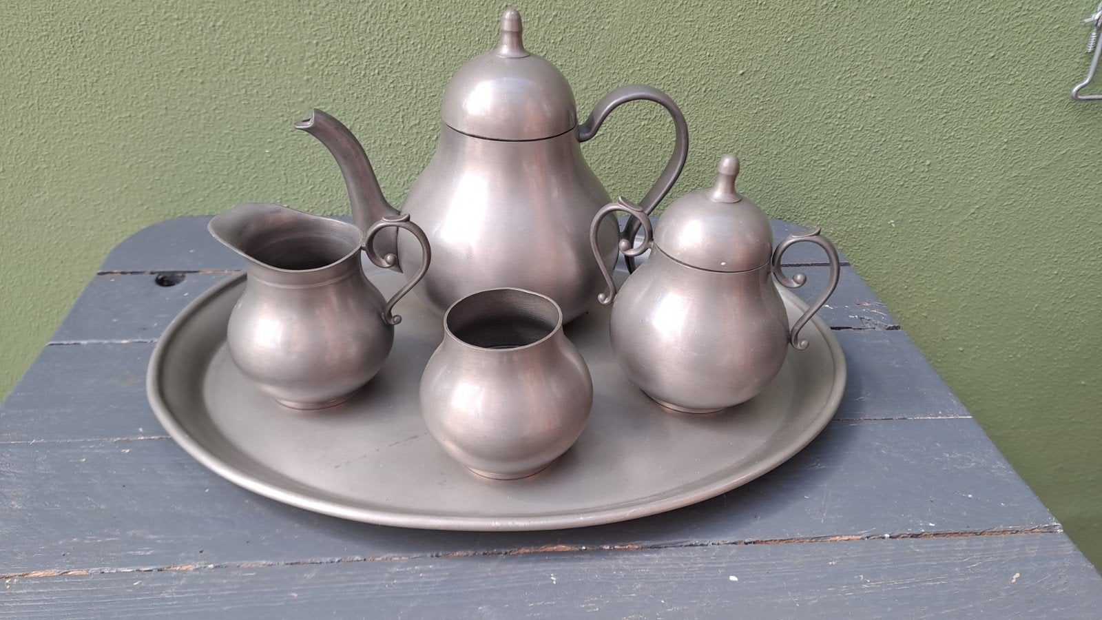 Prachtig 5-delig Vintage Tinnen Theeservies – G. Kurz Tiel, Antiek en Kunst, Ophalen of Verzenden