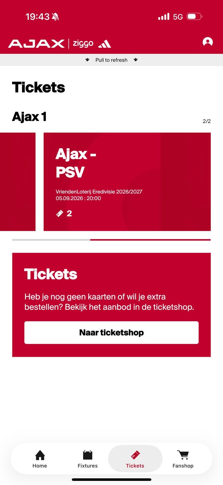 2 kaarten | Ajax PSV | Vak 402 | Naast elkaar, Twee personen, Februari