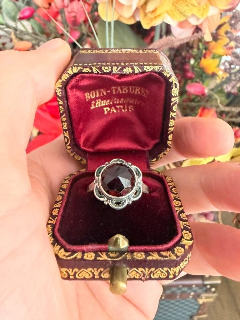 Vintage 835 Zilveren Granaat Ring – ArtDeco – Maat 17.7 mm, Nieuw, Ophalen of Verzenden, 17 tot 18, Dame