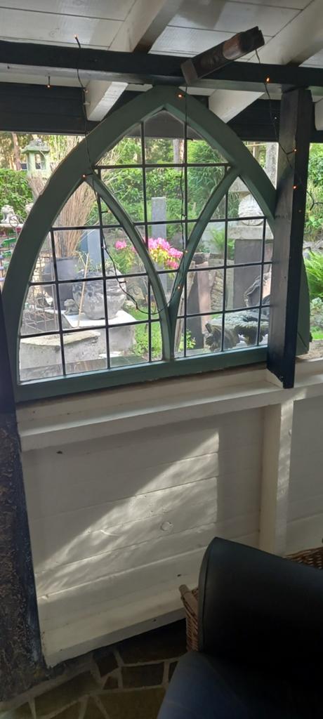 Oud glas in lood raam - Decoratie voor huis of tuin, Antiek en Kunst, Ophalen of Verzenden