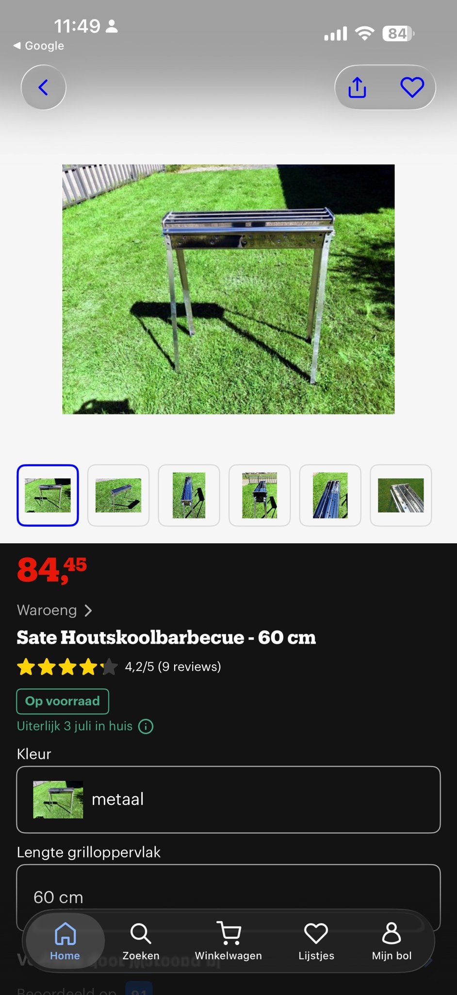 Saté Houtskoolbarbecue 60 cm - Zo goed als nieuw, Ophalen, Zo goed als nieuw, Met accessoires