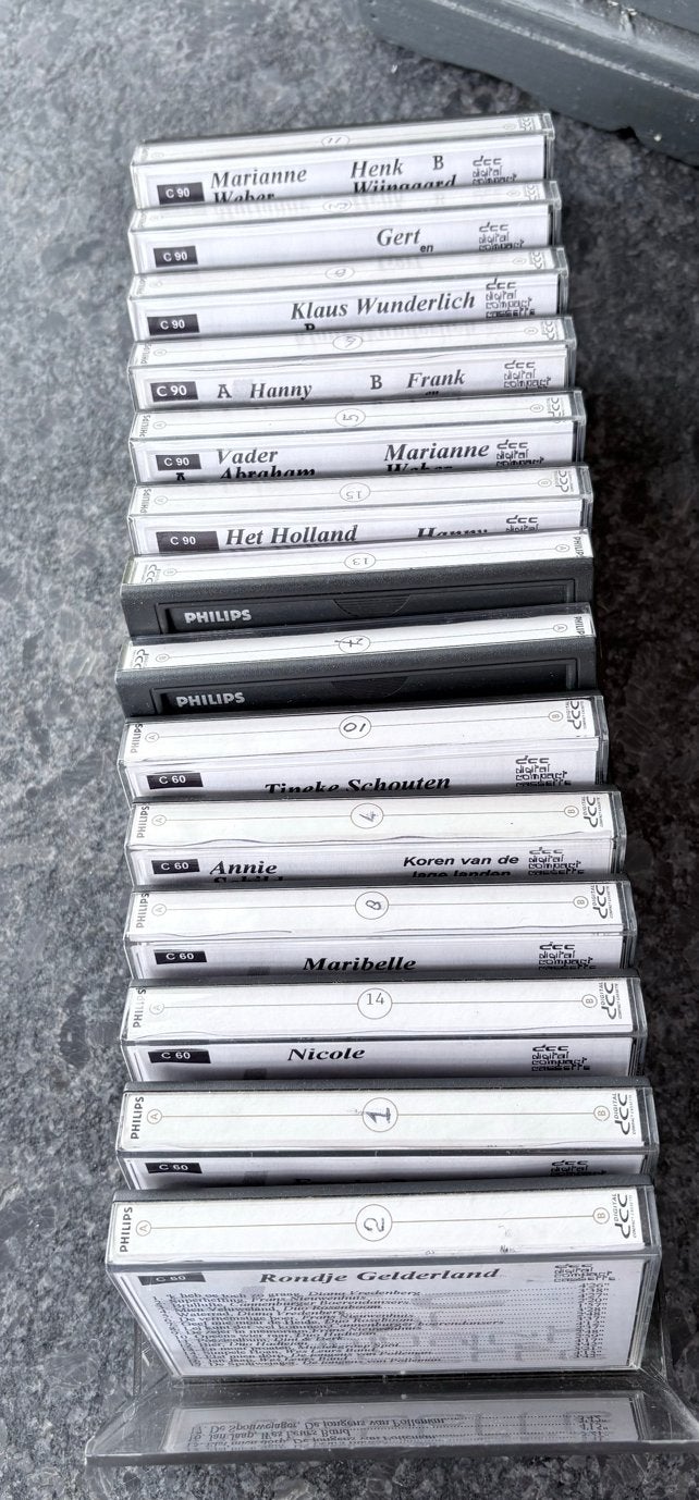 14 opgenomen DCC cassettes - Philips 60, 75, 90 min, Cd's en Dvd's, Cassettebandjes, Gebruikt, 2 t/m 25 bandjes, Overige genres
