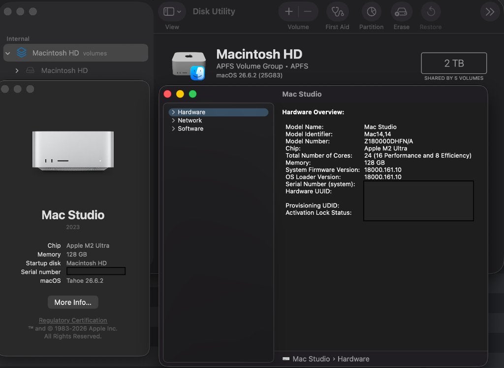 Mac Studio M2Ultra 2TB SSD 128 GB Ram, Ophalen, 64 GB of meer, Overige modellen, SSD