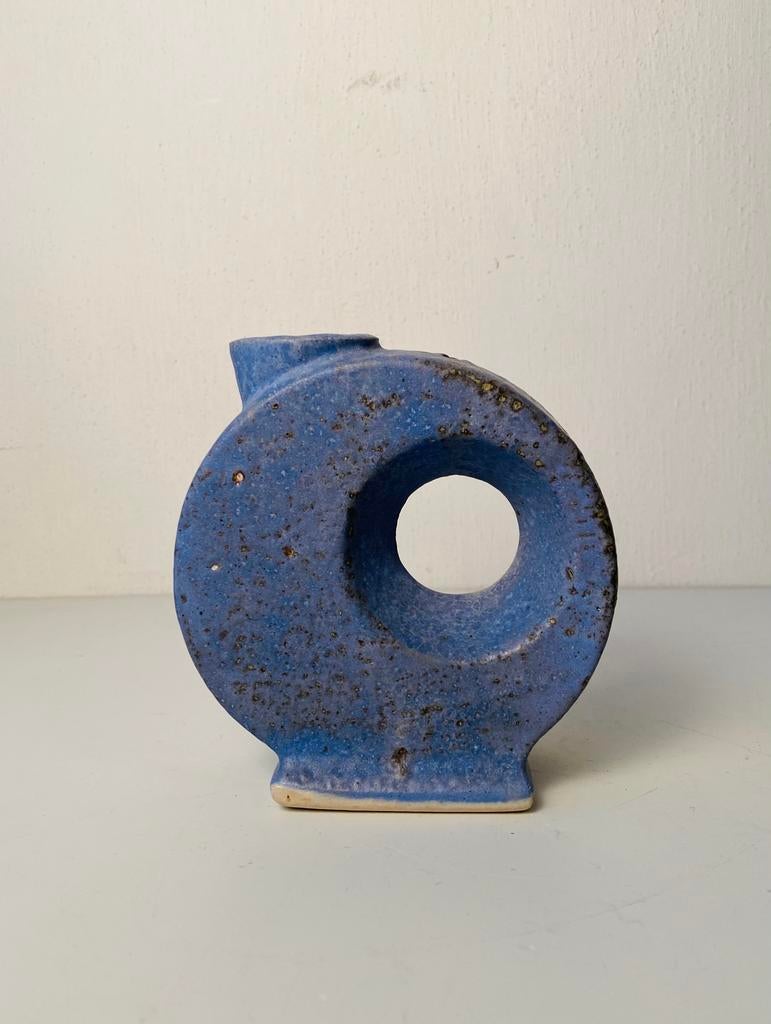 Afina Rijnsburg blauw keramiek sier-vaas , jaren 70, Ophalen of Verzenden, Huis en Inrichting