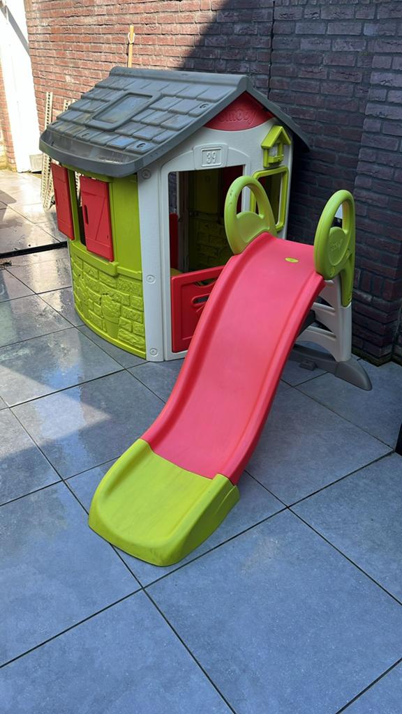 Smoby speelhuis met Smoby water glijbaan, Ophalen, Gebruikt, Glijbaan