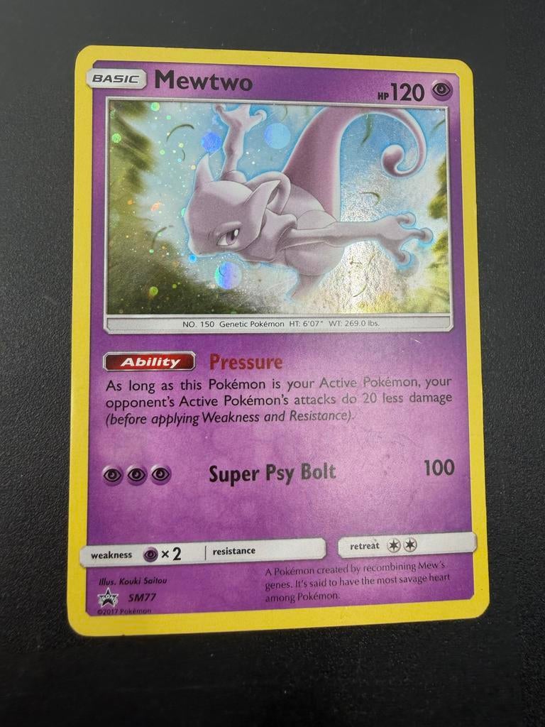 Mewtwo Pokémon Kaart SM77 Promo Foil, Ophalen of Verzenden, Zo goed als nieuw, Losse kaart, Foil