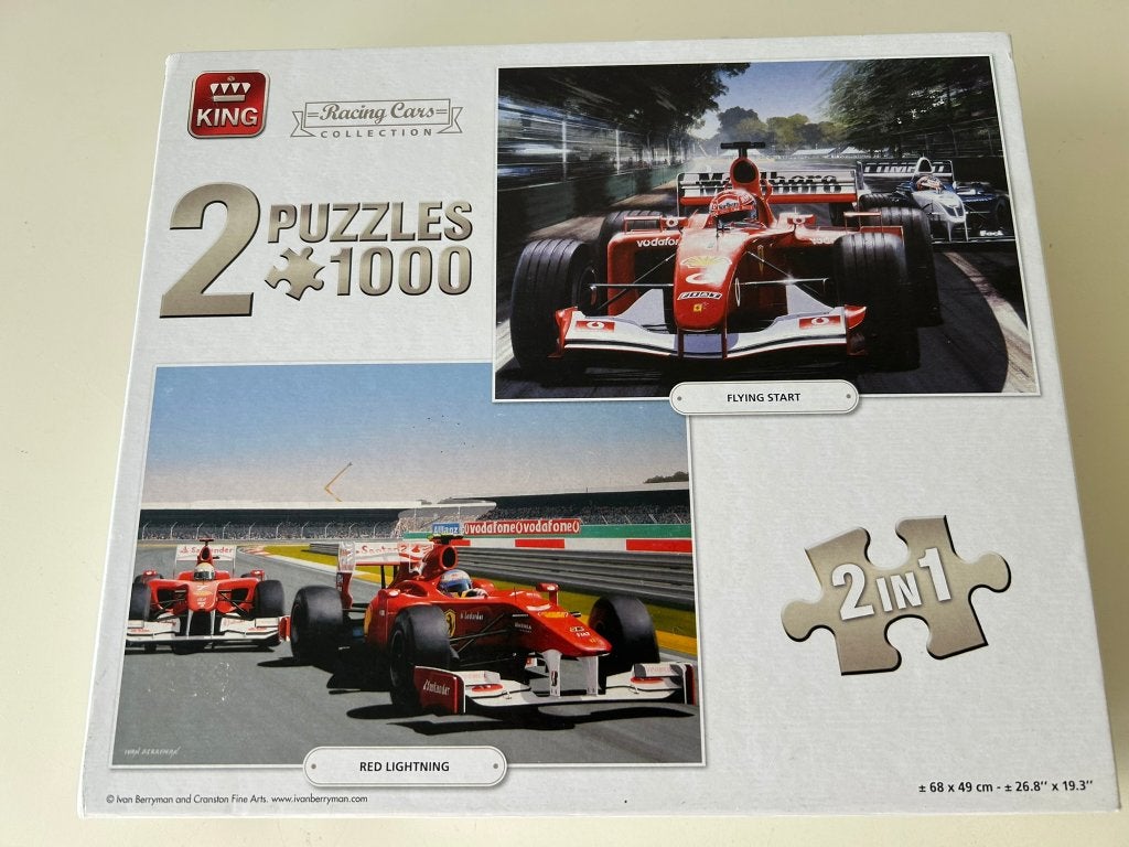 Ferrari F1 puzzels (2x 1000 stukjes in 1 doos), Ophalen of Verzenden, 500 t/m 1500 stukjes, Zo goed als nieuw, Legpuzzel
