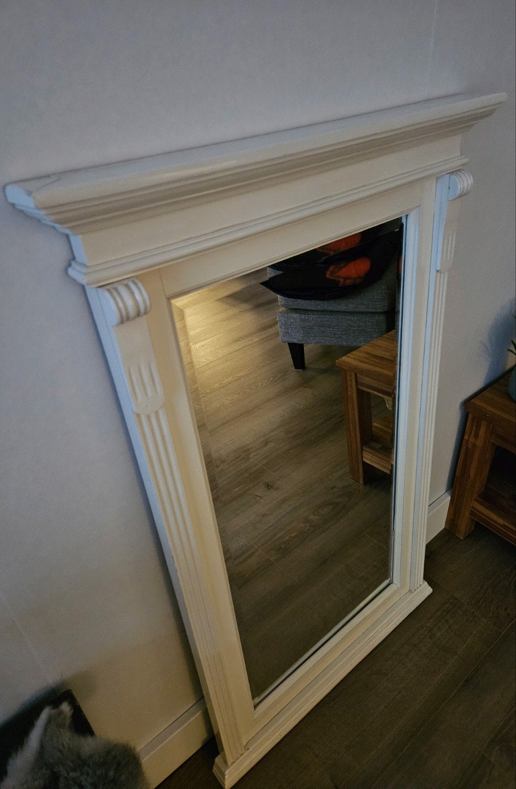 Klassieke landelijke schouwspiegel met sierlijst creme/wit, Ophalen, Rechthoekig