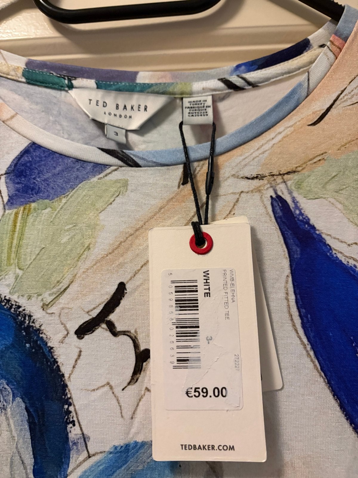 Ted Baker T-shirt met bloemenprint, maat L, Maat 42/44 (L), Nieuw, Korte mouw, Meerkleurig