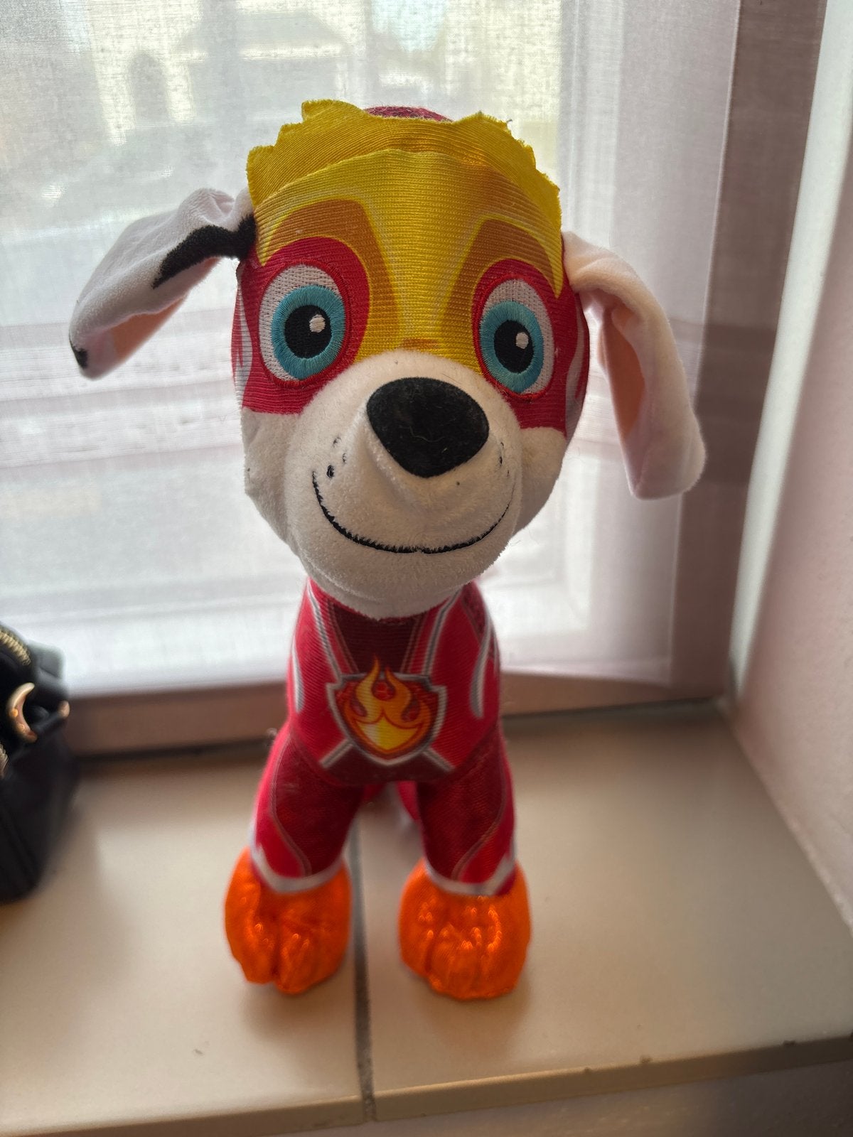 Paw Patrol Rubble knuffel met vlekjes op de snoet, Gebruikt, Overige merken, Middelgroot (20 tot 80 cm), Rood