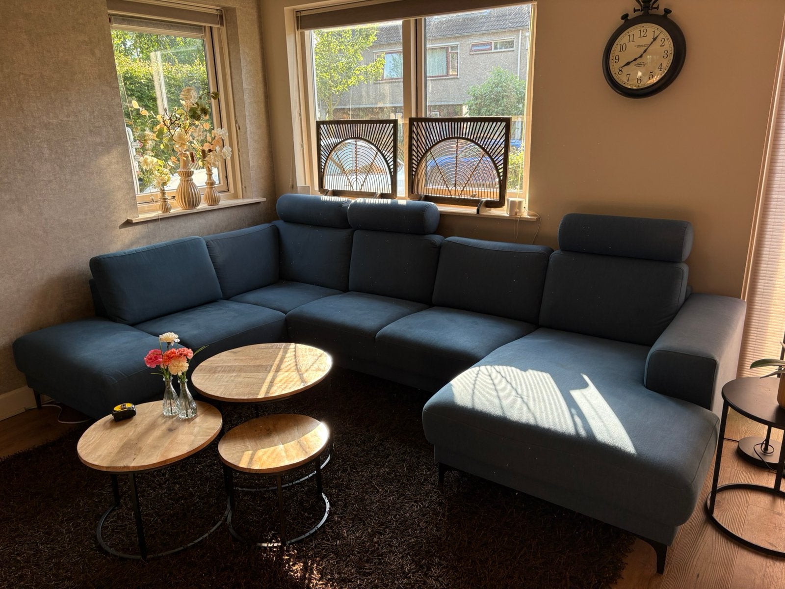 Ruime blauwe U bank - 300x200x140 cm, Ophalen, Gebruikt, Hoekbank, 300 cm of meer